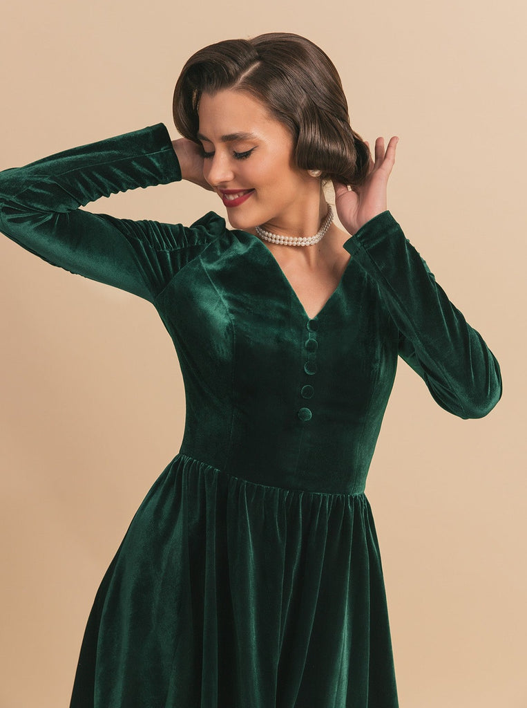 Velvet V-neck Long Sleeves Wrap Long Sheath Dress Modern Long Velvet Dress  Dark Green Velvet Dress -  Israel