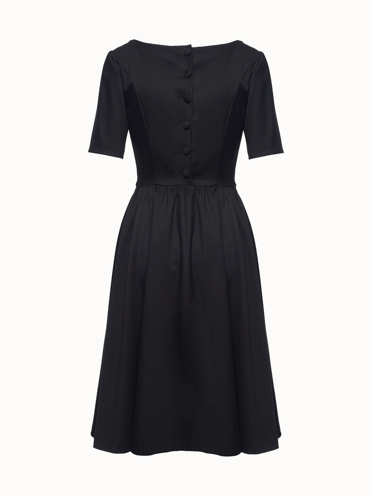 black full skirt midi dress